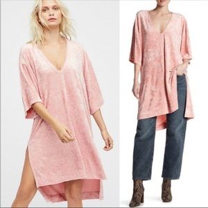 FREE PEOPLE We the Free Pink Passion Crushed Velvet Luxe Tee Tunic Mini Dress